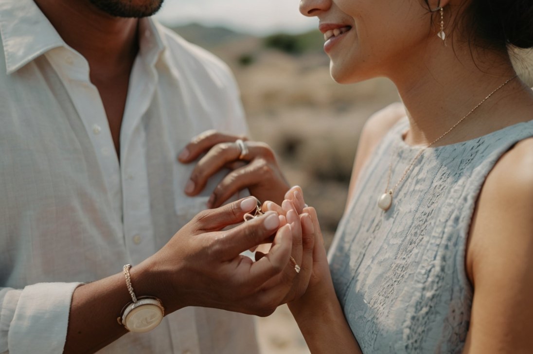 Cặp đôi trao nhẫn đôi đơn giản, thể hiện tình yêu chân thành.