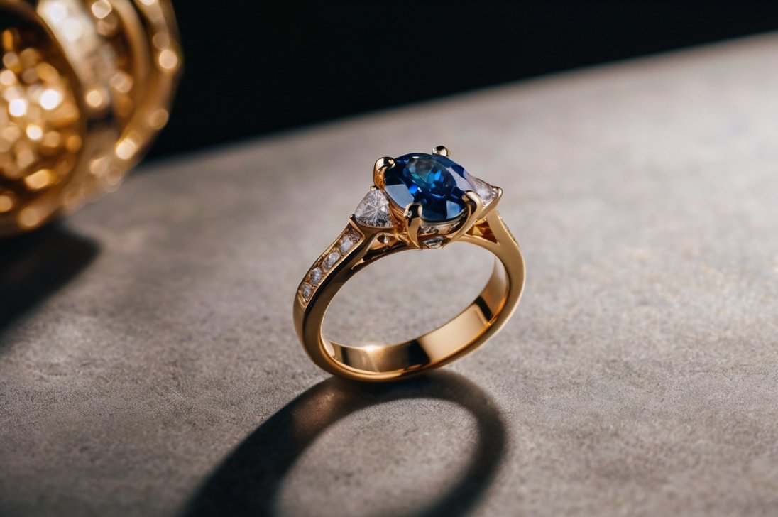 Nhẫn cưới vàng 18k với đá quý kim cương hoặc sapphire.