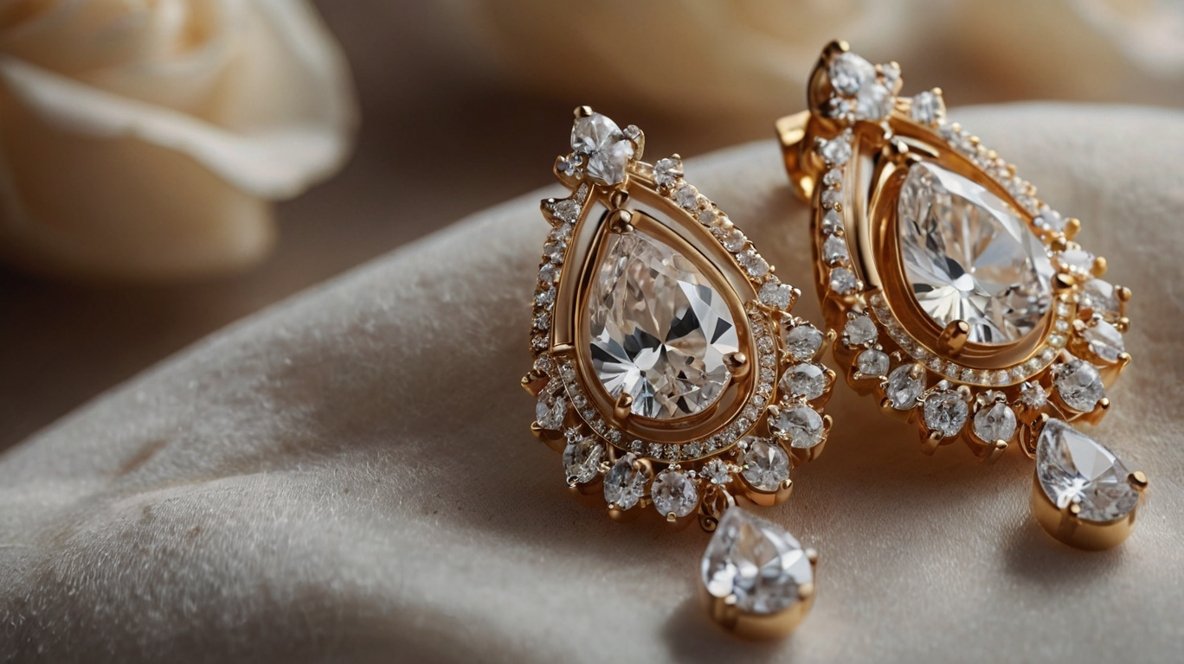 Bông tai nữ vàng 18K và đá quý.