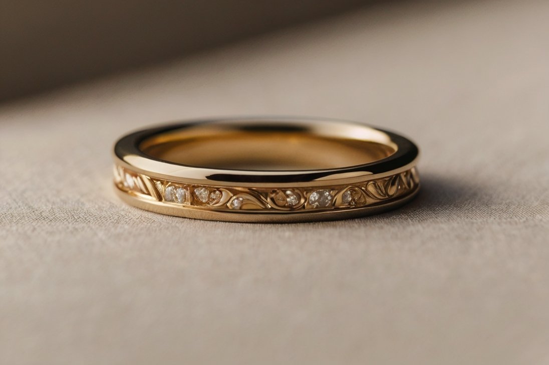 Nhẫn cưới vàng 18k với thiết kế tinh tế, sang trọng.
