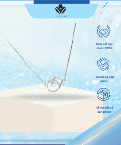 Vòng cổ bạc nữ cao cấp mặt tròn vuông đính đá – Phong cách cá tính – Lynasoul