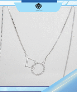 Alternative view of Vòng cổ bạc nữ cao cấp mặt tròn vuông đính đá – Phong cách cá tính – Lynasoul