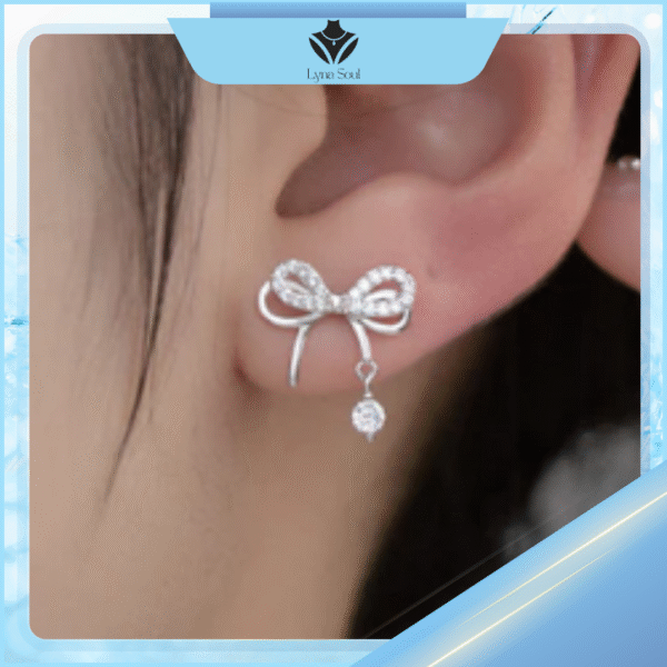 Khuyên tai bạc nữ Lyna Soul B0406 – Nơ đá nhảy lấp lánh sang trọng - Ảnh 2