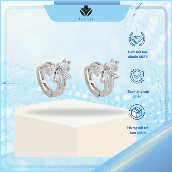 Khuyên tai bạc nữ Lyna Soul B0102 – Tròn nơ bấm mini xinh xắn dáng ngắn