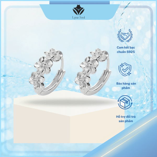 Khuyên tai bạc nữ Lyna Soul B0409 – Tròn trơn hình đài hoa xinh xắn