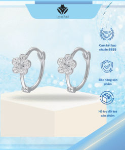 Khuyên tai bạc nữ Lyna Soul B0595 – Tròn bấm hình hoa mận S925 thanh khiết, tinh tế