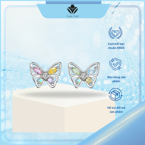 Khuyên tai bạc nữ Lyna Soul B0230 – Cánh bướm đính đá ngũ sắc xinh xắn cao cấp