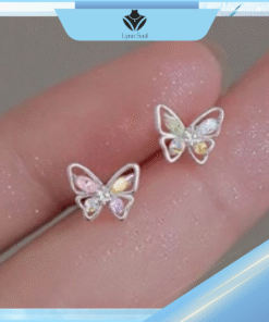 Alternative view of Khuyên tai bạc nữ Lyna Soul B0230 – Cánh bướm đính đá ngũ sắc xinh xắn cao cấp