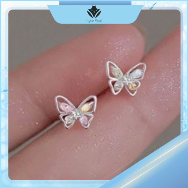 Khuyên tai bạc nữ Lyna Soul B0230 – Cánh bướm đính đá ngũ sắc xinh xắn cao cấp - Ảnh 2
