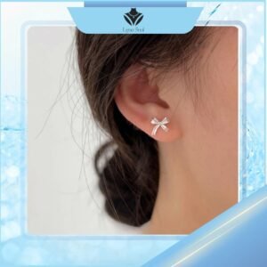 bông tai bạc hình nơ thiết kế mềm mại