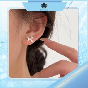 bông tai bạc hình nơ thiết kế mềm mại