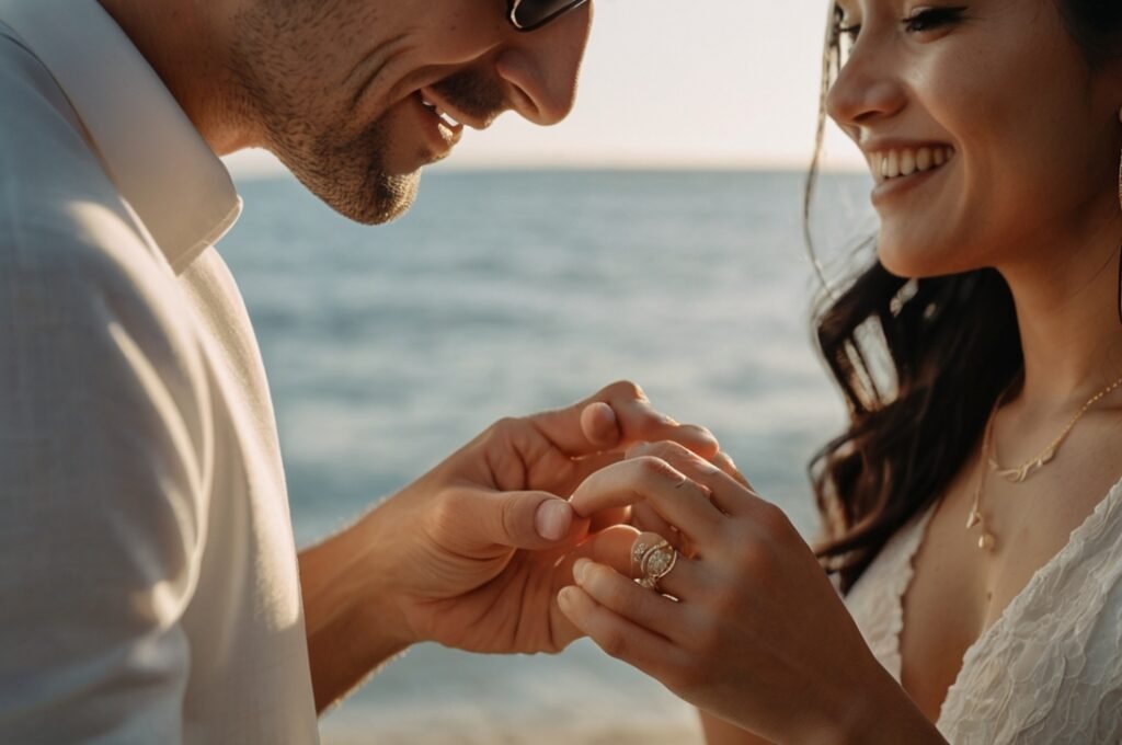 Cặp đôi đeo nhẫn cưới vàng 18k dưới 4 triệu.